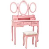 vidaXL Mizica za ličenje s stolčkom in tridelnim ogledalom roza | Shoptok.si