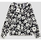 Marisse Floral Print Shirt With Puffed Sleeves, Black | ePonuda.com