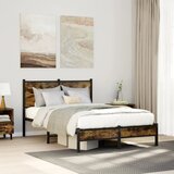 Maison Chic Kovinski Posteljni okvir - Dvoposteljna postelja - Zakonska postelja brez vzmetnice dimljen hrast 120x200cm, (21692825) | Shoptok.si