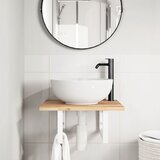  Zidna polica za umivaonik od čelika i masivnog bagremovog drva Smeđa 50 x 50 x 2 cm | Shoptok.si