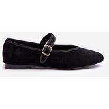 Boto Black Eco-Suede Ballerina Flats with Buckle Anlofi | Shoptok.si