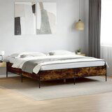 Maison Chic Posteljni okvir - Dvoposteljna postelja - Zakonska postelja dimljeni hrast 200x200 cm inž. les in kovina-J5027, (21773943) | Shoptok.si