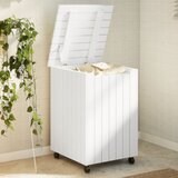 vidaXL Koš za perilo s kolesi RANA bel 45x45x64 cm trdna borovina | Shoptok.si