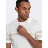 Ombre Men's soft knit polo shirt with contrasting stripes - cream | Shoptok.si
