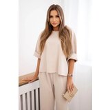 Kesi Włoski Punto set blouse + wide-leg pants beige | Shoptok.si