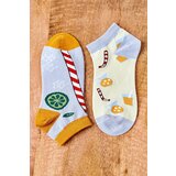 Boto Mismatched Socks With A Drink And A Straw Yellow-Grey | ePonuda.com