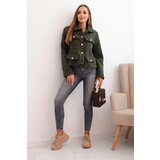 Kesi Włoski Women's jacket with wool in a fluffy texture and decorative buttons khaki | ePonuda.com