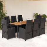  9-dijelni vrtni blagovaonski set s jastucima crni od poliratana Crna Dužina stola 190 cm | Shoptok.si