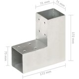  Spojnici za stupove u L-obliku 4 kom pocinčani metal 71 x 71 mm | shoptok.hr