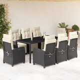  9-dijelni vrtni blagovaonski set s jastucima crni od poliratana Crna 190 cm table length | shoptok.hr