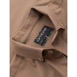 Ombre Men's linen shirt with classic collar and pockets REGULAR FIT - light brown | shoptok.hr