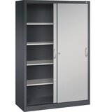 C+P ACURADO omara z drsnimi vrati, 4 police, VxŠxG 1950 x 1200 x 500 mm, črno sive / aluminijasto bele barve | Shoptok.si