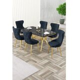 Hanah home Rasklopivi trpezarijski sto i stolice (7 delova) Esla Black Marble Gold Anthracite | Eponuda.com