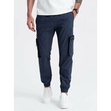 Ombre Men's JOGGER pants with zippered cargo pockets - navy blue cene