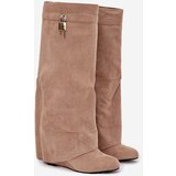 Boto Women's Platform Boots with Strap and Silver Detail Beige Korivelle Cene