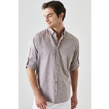 AC&Co / Altınyıldız Classics Men's Brown Comfort Fit Relaxed Cut Buttoned Collar Casual Linen Shirt Cene