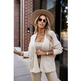 numoco basic 630-1 Warm cardigan with pockets and cuffs on the sleeves - beige | shoptok.hr