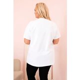 Kesi Włoski Women's cotton Plus Size blouse with rhinestones white + khaki | Shoptok.si
