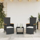 vidaXL Vrtna jedilna garnitura 3-delna z blazinami črn poli ratan | Shoptok.si