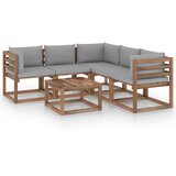 vidaXL Vrtna garnitura s sivimi blazinami 6-delna borovina | Shoptok.si