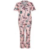 Trendyol Curve Pink Butterfly Patterned Shirt Collar Knitted Pajama Set Cene