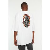 Trendyol White Men's Oversize Fit Crew Neck Short Sleeve Printed T-Shirt Cene