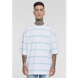 Urban Classics Men's striped T-shirt with oversized sleeves white/ocean blue