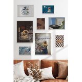 Wallxpert set od 8 uramljenih slika Çgs-051, kafa i umetnost – veliki talas u šoljici, vermeerova mlekarica, moka lonče i gramofon, beli ram | Eponuda.com