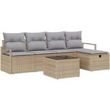 vidaXL Vrtna sedežna garnitura z blazino 6 pcs Bež Poly ratan, (5000021980) | Shoptok.si