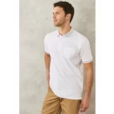 ALTINYILDIZ CLASSICS Men's Non-shrinking Cotton Fabric Regular Fit Wide Cut White Anti-roll Polo Collar with Pockets T-Shirt.