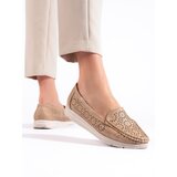 Shelvt Women's openwork moccasins dark beige | Shoptok.si
