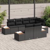 vidaXL Set od 7 dijelova vrtnog kauča s jastucima Crni Poli Ratan Akacija | shoptok.hr