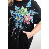 Kesi Włoski Green Plus Size women's tunic with floral pattern and decorative pearls | Shoptok.si