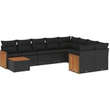 vidaXL Vrtna sedežna garnitura 10-delna z blazinami črn poli ratan, (21054995) | Shoptok.si