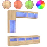 vidaXL Stenske TV omarice z LED lučkami 7 kosov sonoma hrast, (21038293) | Shoptok.si
