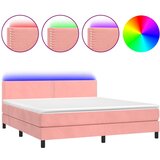 vidaXL Box spring postelja z vzmetnico LED roza 180x200 cm žamet, (20901362) Cene