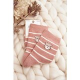 Aura.via Women's Warm Striped Socks with Teddy Bear Pink | shoptok.hr