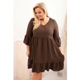 Kesi Włoski Women's Plus Size viscose dress with openwork decoration brown | shoptok.hr