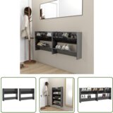The Living Store Stenska omara za čevlje 2 kosa visok sijaj siva 80x18x60 cm - Stenska Omarica Za Čevlje, (21744506) Cene