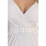 numoco basic 593-1 Elegant wrap jumpsuit with wide legs and belt – beige | shoptok.hr