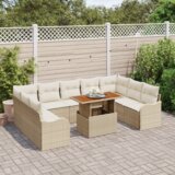 vidaXL 10-delni vrtni kavč set z blazinami Bež poly rattan | Shoptok.si
