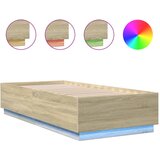 Maison Chic Posteljni okvir - Enojna postelja - Postelja za odrasle z LED lučkami sonoma hrast 100x200 cm inž. les, (21696726) Cene