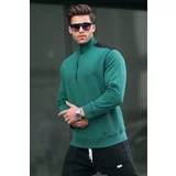 Madmext Men's Dark Green Zipper Collar Basic Sweatshirt 6157