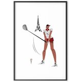  Plakat - Illustration of a Female Golfer with the Eiffel Tower in the Background 40x60 Crni okvir s margom | shoptok.hr