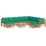 The Living Store Vrtna sedežna garnitura 11-delna z zelenimi blazinami bambus - Vrtna Sedežna Garnitura, (21460189) | Shoptok.si
