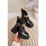 FR1 Girls Patent Insulated Boots With Decorative Strap Black Gilian Cene