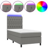vidaXL Box spring postelja z vzmetnico LED temno siva 90x200 cm blago, (20789706) Cene