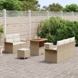 vidaXL 8-dijelni Vrtni Sofa Set s Jastučićima Bež Poli Ratan Akacija | shoptok.hr