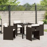 vidaXL 5-delni set vrtnarskih jedilnih stolov z blazinami Rjav Poli ratan | Shoptok.si