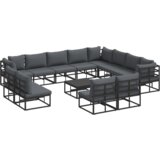 vidaXL Sjedeća garnitura za vrt 13 pcs Crna 70 x 70 x 32 cm Aluminij | shoptok.hr